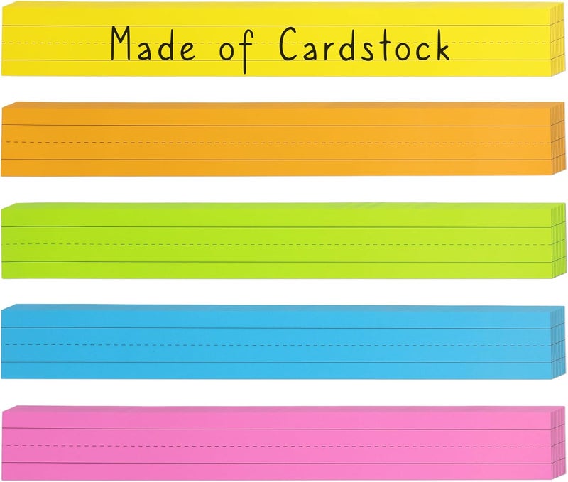 Chella Colored Sentence Strips Cardstock, Pack of 100, 3” x 24” Rainbow Color Word Learning Strips Handwriting Practice Tools for Teachers, Classroom and Office, 5 Colors - Image 1